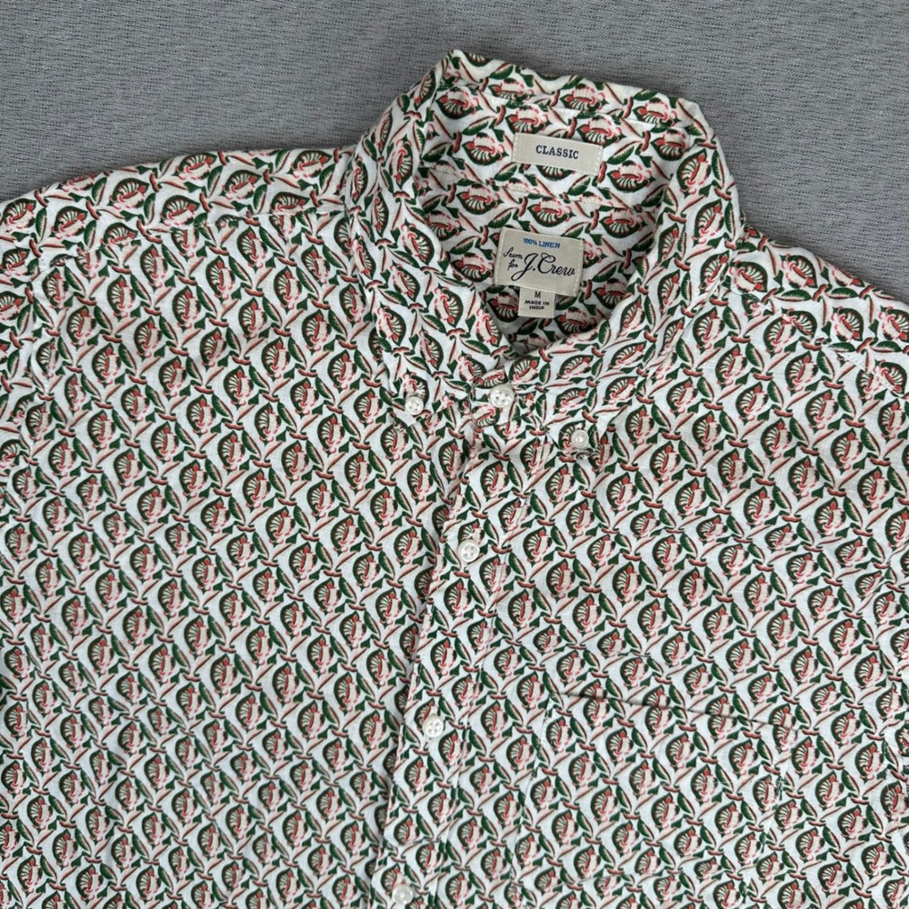 J.Crew Shirt Mens M Classic Fit 100% Linen Short Sleeve Leaf AOP Button Down